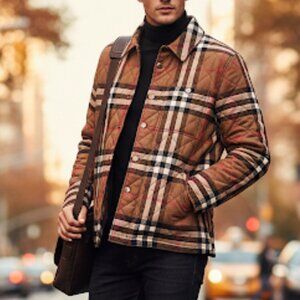 Burberry Brown Quilted Check Bomber Jacket